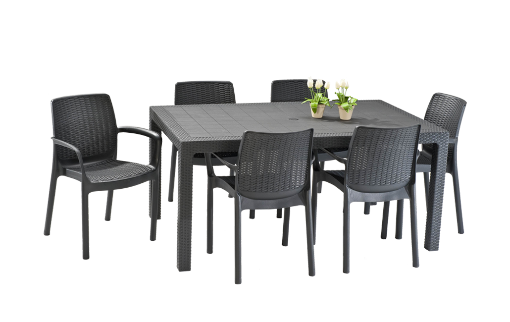 פינת אוכל באלי- שולחן ו 4 כיסאות - אפור כהה