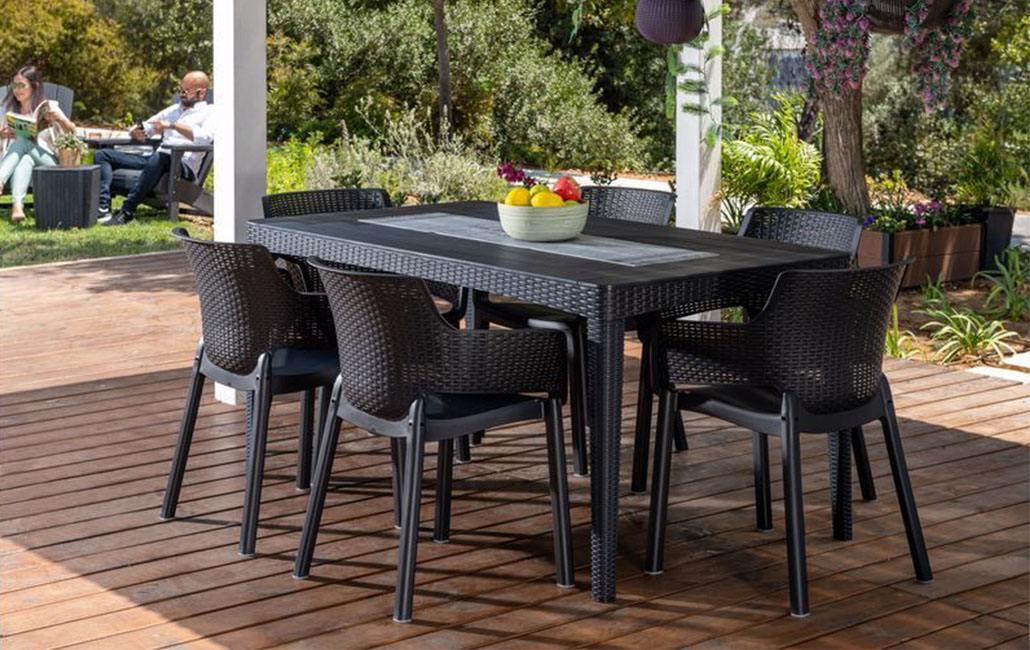 פינת אוכל אלגנט- שולחן ו 6 כיסאות - אפור כהה