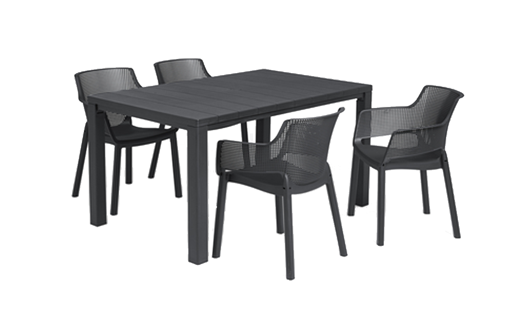 פינת אוכל  מונקו- שולחן ו 4 כיסאות - אפור כהה - פינות אוכל לגינה ולמרפסת