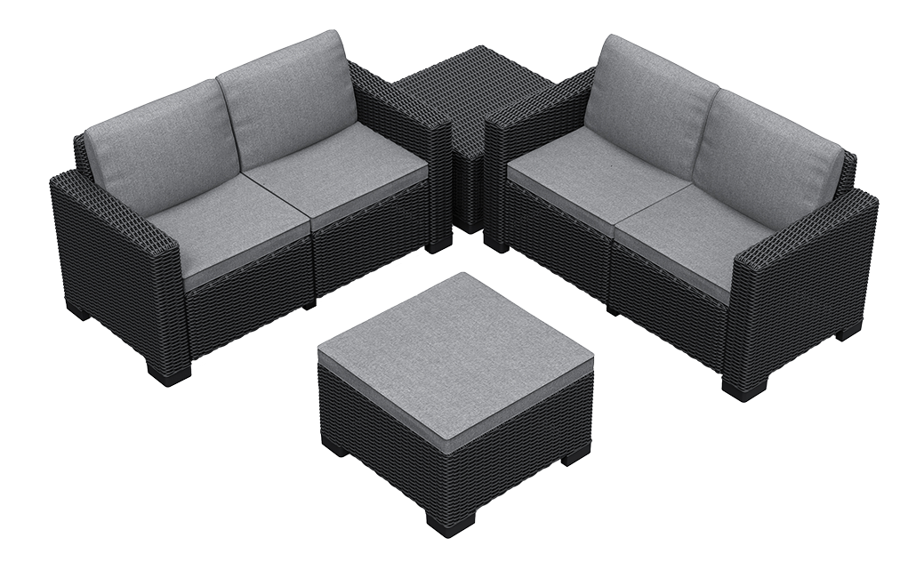 California 4 Seater Double Lounge Set - Grey - Lounge Sets