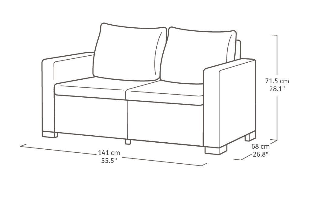 California 2 Seater Balcony Chaise Longue - Grey