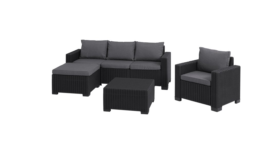 California 4 Seater Chaise Longue Lounge Set - Grey