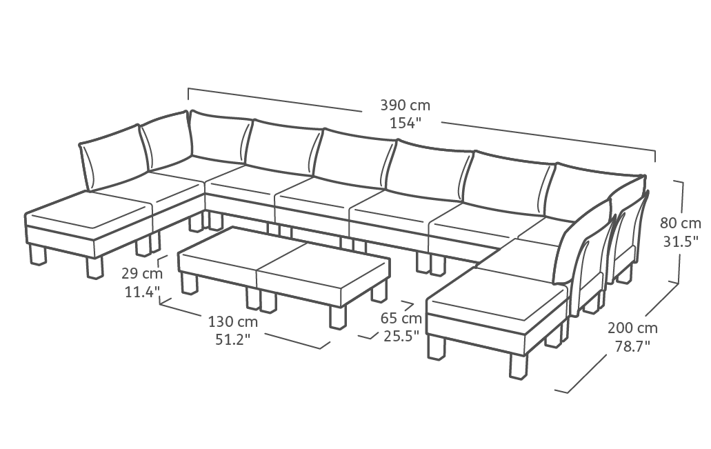 Elements 10 Seater Corner Modular Lounge Set - Graphite