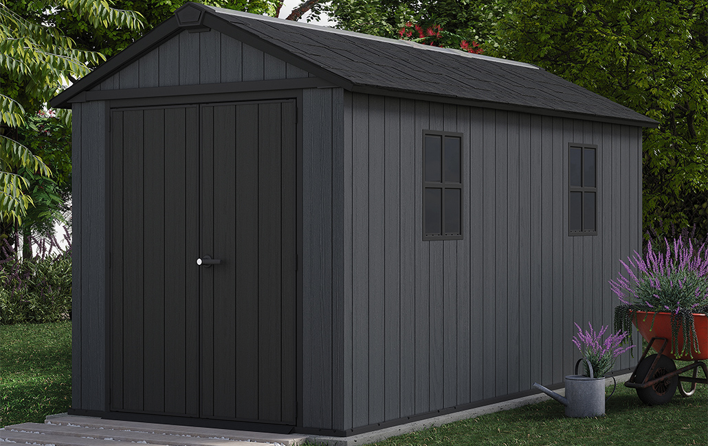 Abri de jardin Newton Plus 1375 - 8,6m2 - Gris Aspect Bois