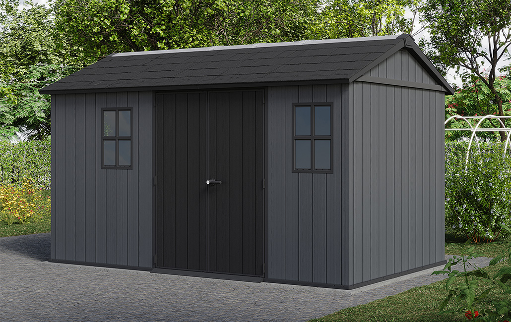 Abri de jardin Newton Plus 1375 - 8,6m2 - Gris Aspect Bois