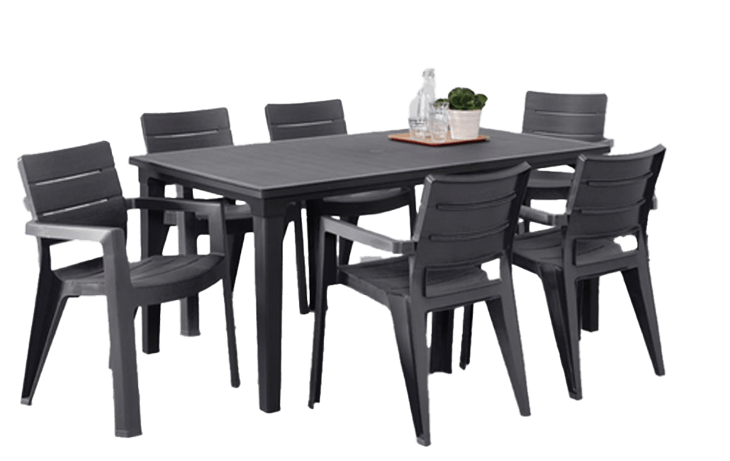 פינת אוכל ליסבון שולחן + 6 כיסאות - אפור כהה