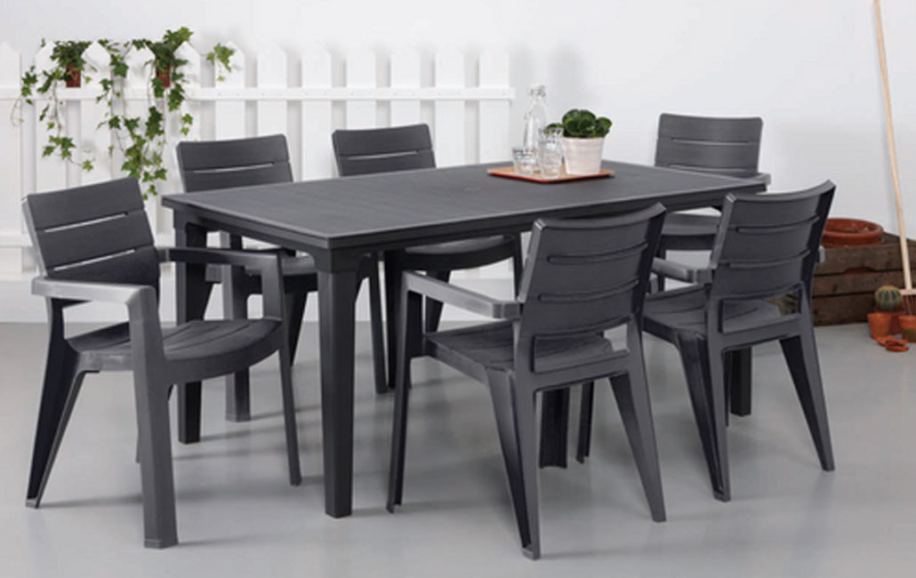 פינת אוכל ליסבון שולחן + 6 כיסאות - אפור כהה