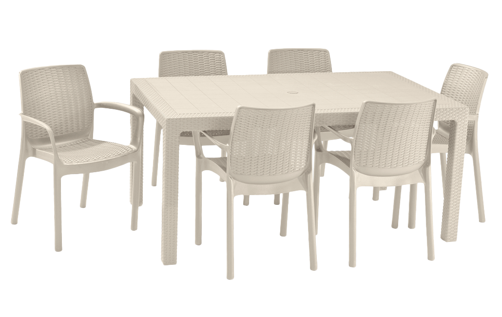 פינת אוכל באלי - שולחן עם 6 כיסאות - בז'