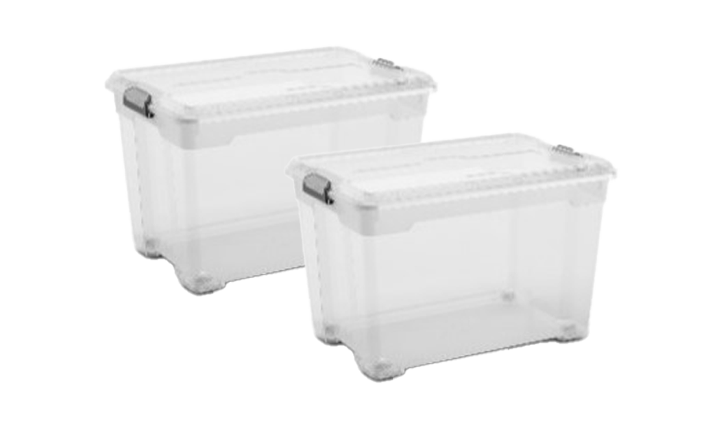 סט ארגזים נעים מובר 18L S שקוף 2x - שקוף\לבן  - קופסאות אחסון | ארגזים נעים