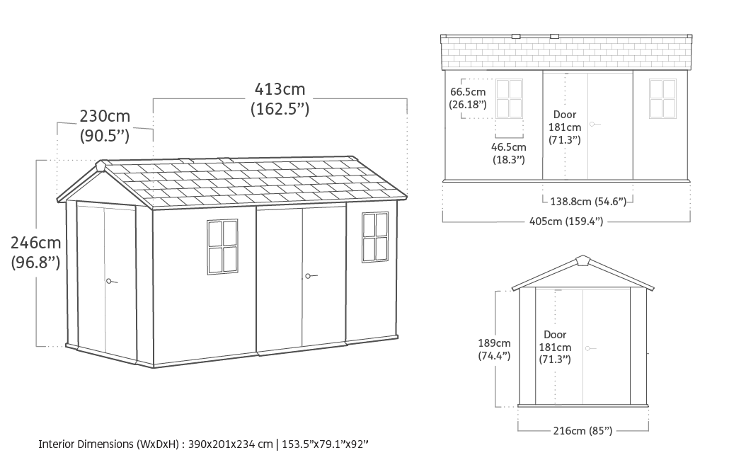 Newton Plus Dual Entry Shed 13x7.5ft - Grey