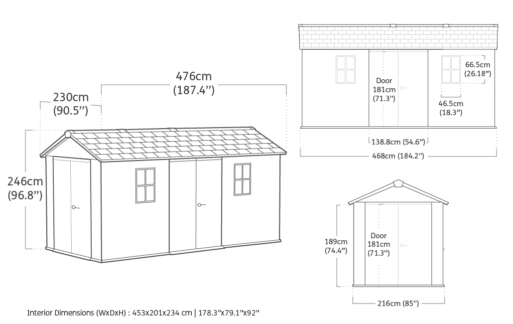 Newton Plus Dual Entry Shed 15x7.5ft - Grey