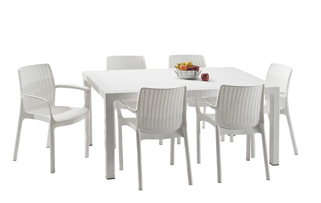 פינת אוכל באלי- שולחן ו 4 כיסאות - לבן - דמוי ראטן