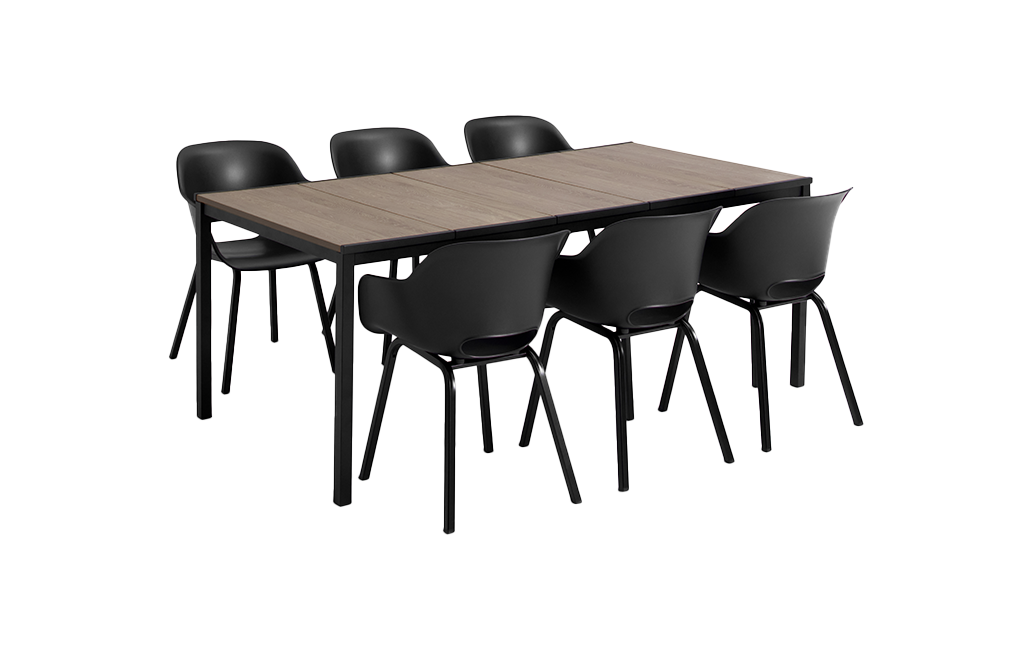 Signature Porto Tisch 200 cm + 6x Noa Stühle Graphit - Hellbraun
