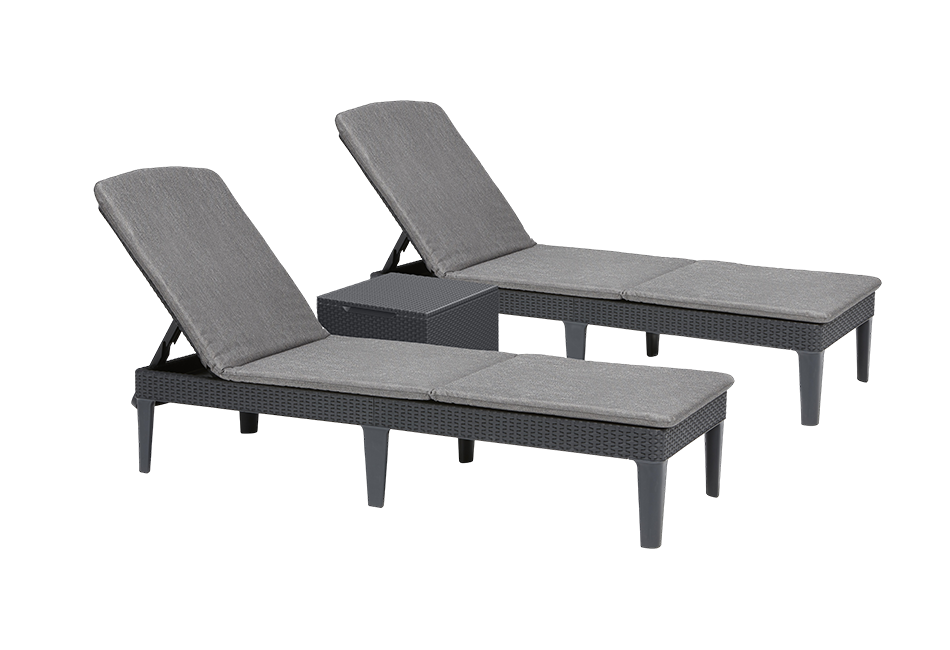 Ensemble 2 chaises longues Jaipur et table basse - Anthracite