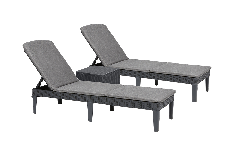 Ensemble 2 chaises longues Jaipur et table basse - Anthracite - Mobilier de jardin