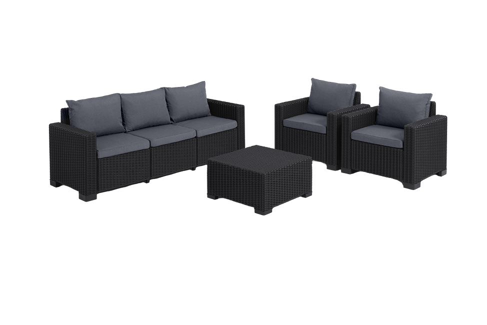 Salon de jardin California : Canapé 3 places + 2 fauteuils + Table basse - Anthracite - Mobilier de jardin