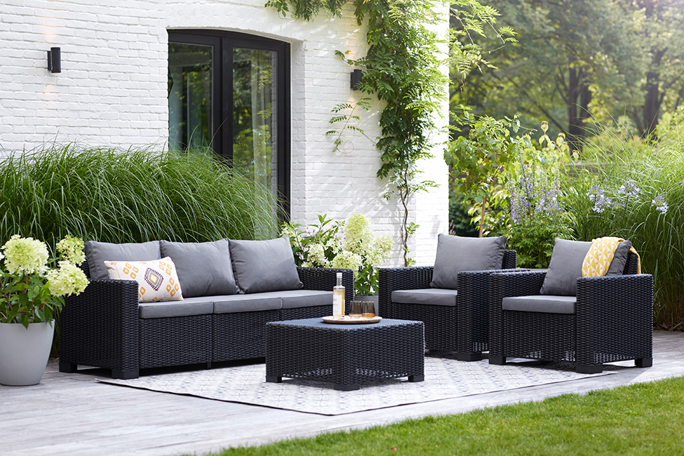 Salon de jardin California : Canapé 3 places + 2 fauteuils + Table basse - Anthracite