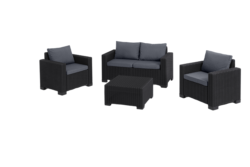 Salon de jardin California : Canapé 2 places + 2 fauteuils + Table basse - Anthracite - Mobilier de jardin