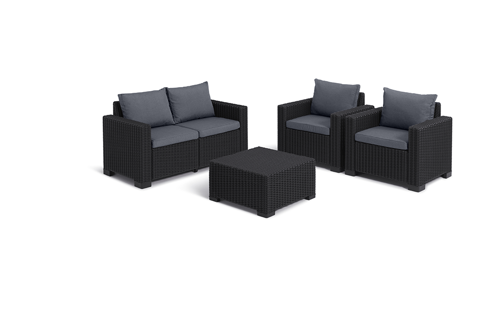 Salon de jardin California : Canapé 2 places + 2 fauteuils + Table basse - Anthracite