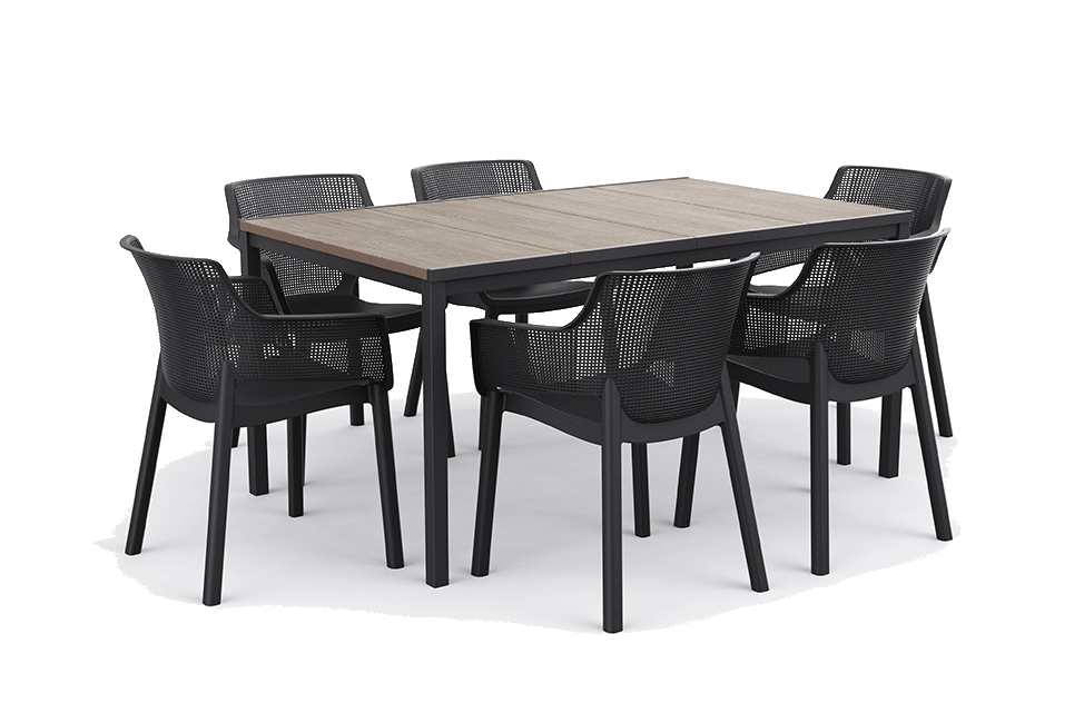 Signature Porto 160cm Table + Elisa Dining Chair, Set of 6 - Ashwood Brown - Dining Sets