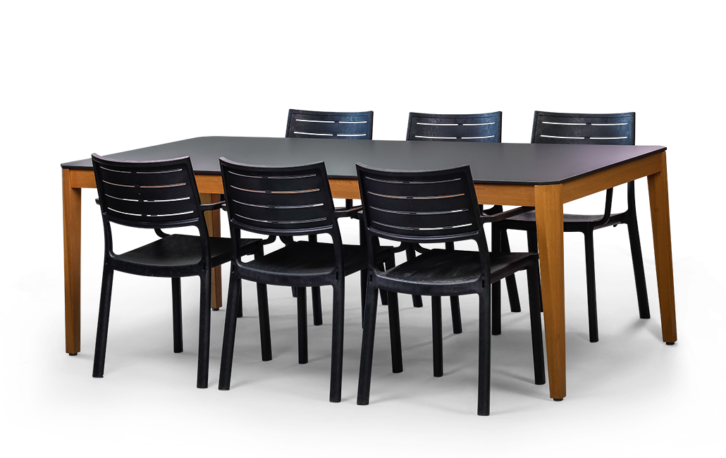 פינת אוכל ספיר שולחן ו 6 כיסאות - שחור - פינות אוכל לגינה ולמרפסת