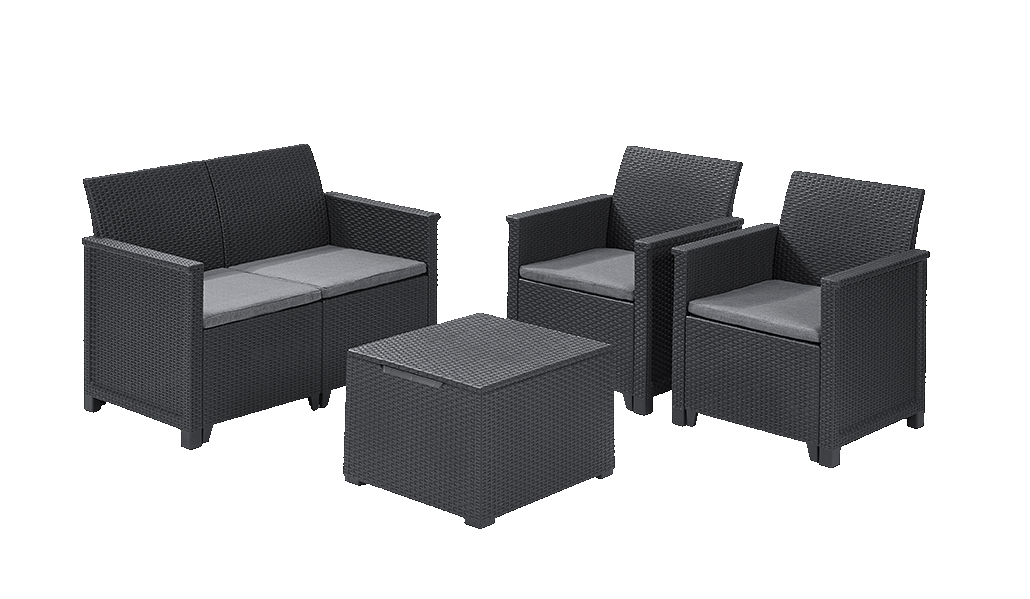 Emma 4 Seater Garden Set, With Storage Table  - Grey