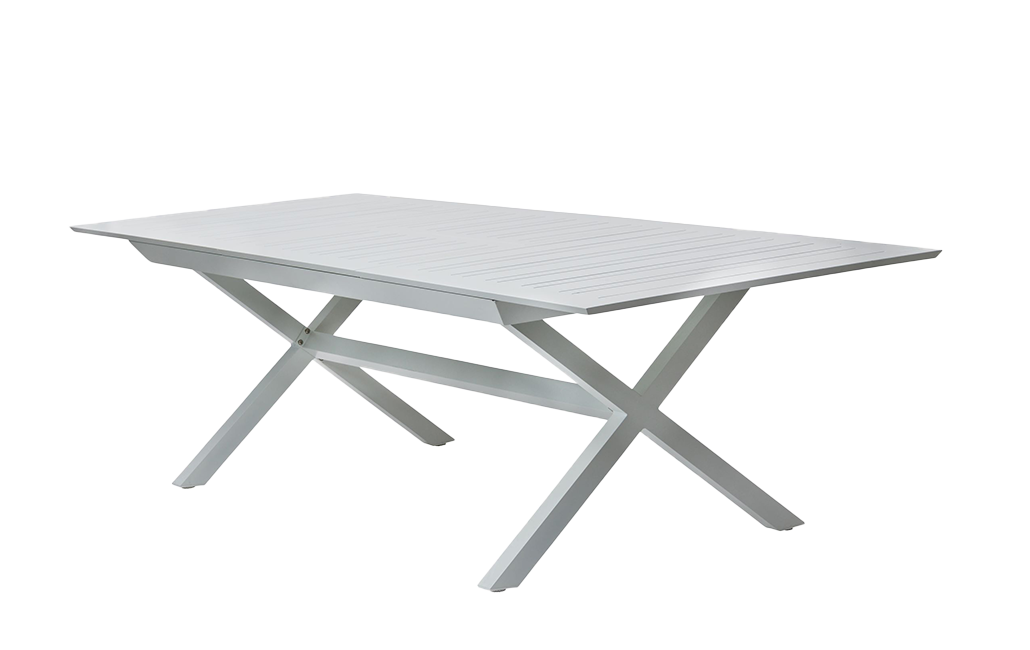 פינת אוכל ברצלונה- שולחן אלומיניום נפתח עם 6 כיסאות - לבן