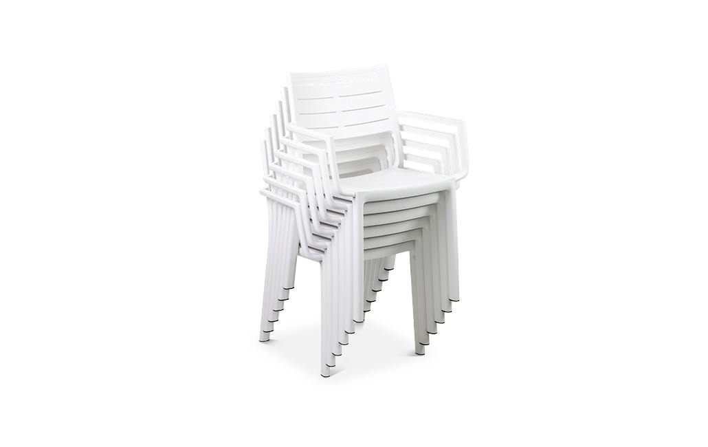 פינת אוכל ברצלונה- שולחן אלומיניום נפתח עם 6 כיסאות - לבן