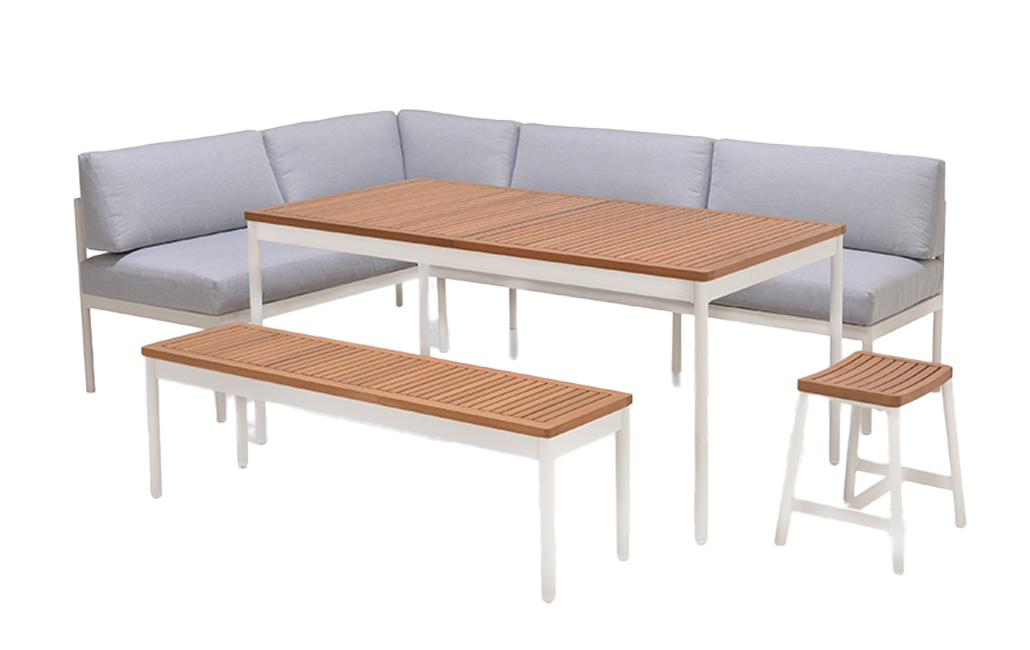 מערכת ישיבה פינתית אמטיסט כולל שולחן ספסל ושרפרף - אפור בהיר - פינות אוכל לגינה ולמרפסת