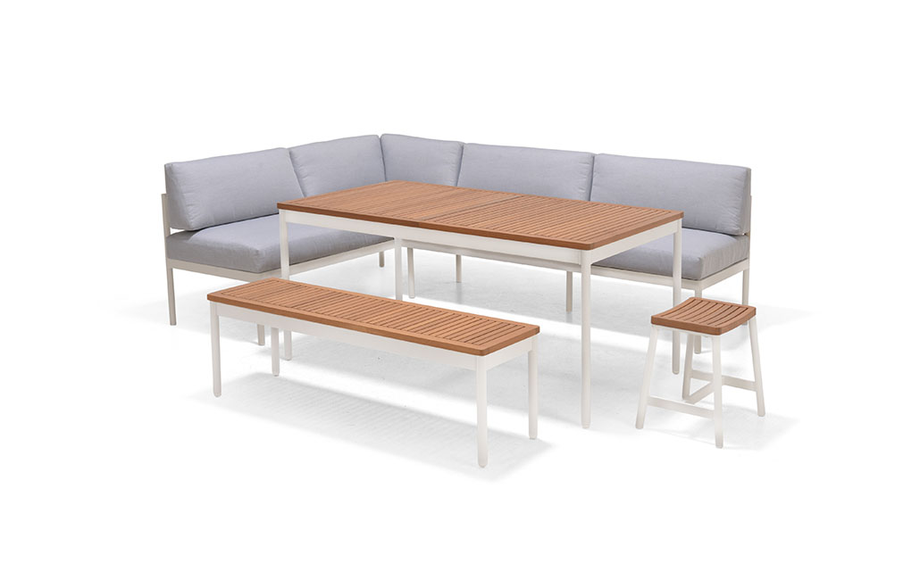 מערכת ישיבה פינתית אמטיסט כולל שולחן ספסל ושרפרף - אפור בהיר