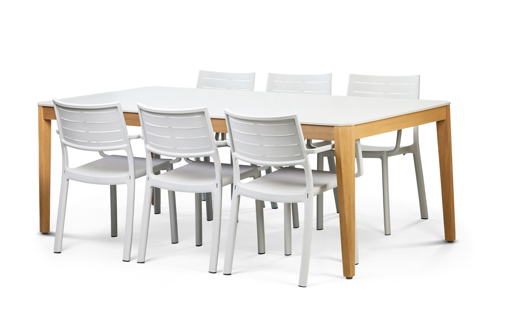 פינת אוכל ספיר שולחן ו 6 כיסאות - לבן