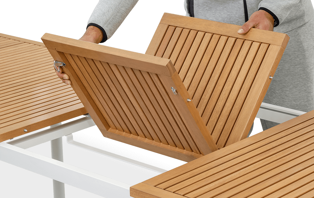 פינת אוכל רוז שולחן אלומיניום בשילוב עץ ו 6 כיסאות - לבן