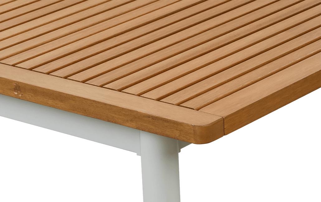 פינת אוכל רוז שולחן אלומיניום בשילוב עץ ו 6 כיסאות - לבן