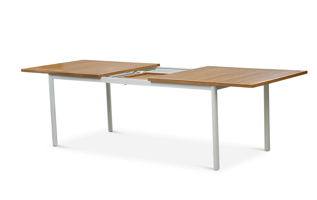 פינת אוכל רוז שולחן אלומיניום בשילוב עץ ו 6 כיסאות - לבן