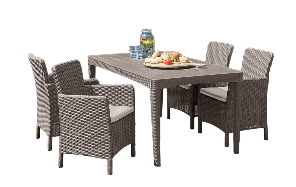 פינת אוכל ג'ירונה- שולחן ו 6 כיסאות  - קפוצ'ינו - דמוי ראטן