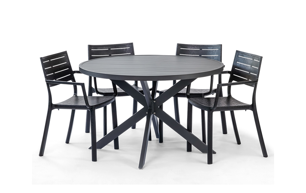 פינת אוכל פרלין שולחן עגול ו 4 כיסאות - שחור