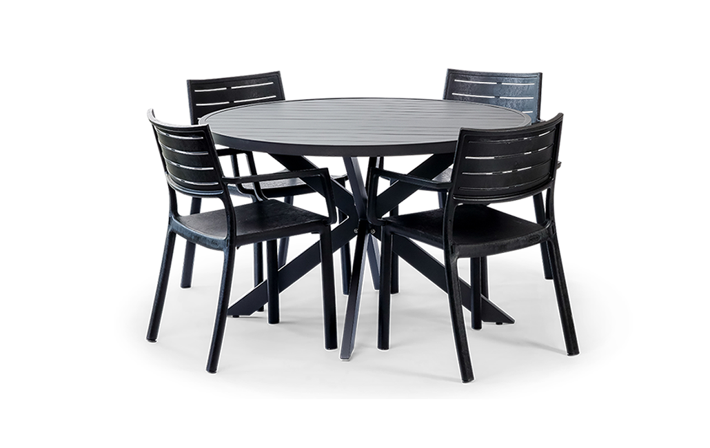 פינת אוכל פרלין שולחן עגול ו 4 כיסאות - שחור