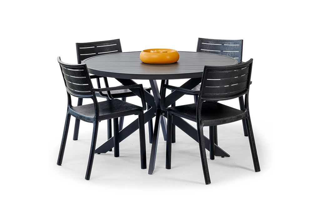 פינת אוכל פרלין שולחן עגול ו 4 כיסאות - שחור
