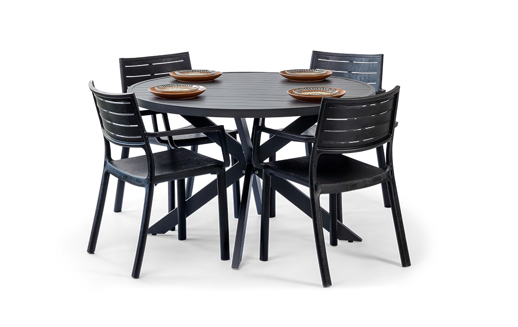 פינת אוכל פרלין שולחן עגול ו 4 כיסאות - שחור