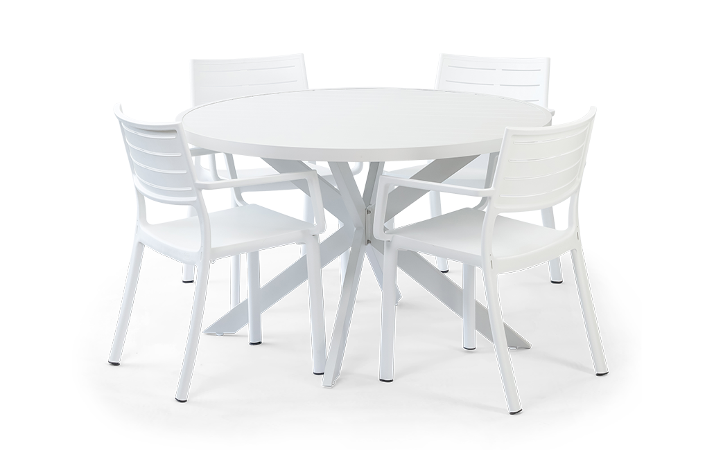 פינת אוכל פרלין שולחן עגול ו 4 כיסאות - לבן