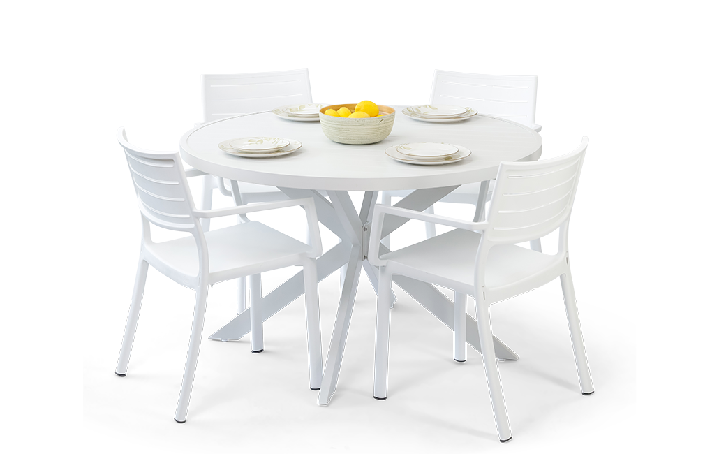 פינת אוכל פרלין שולחן עגול ו 4 כיסאות - לבן
