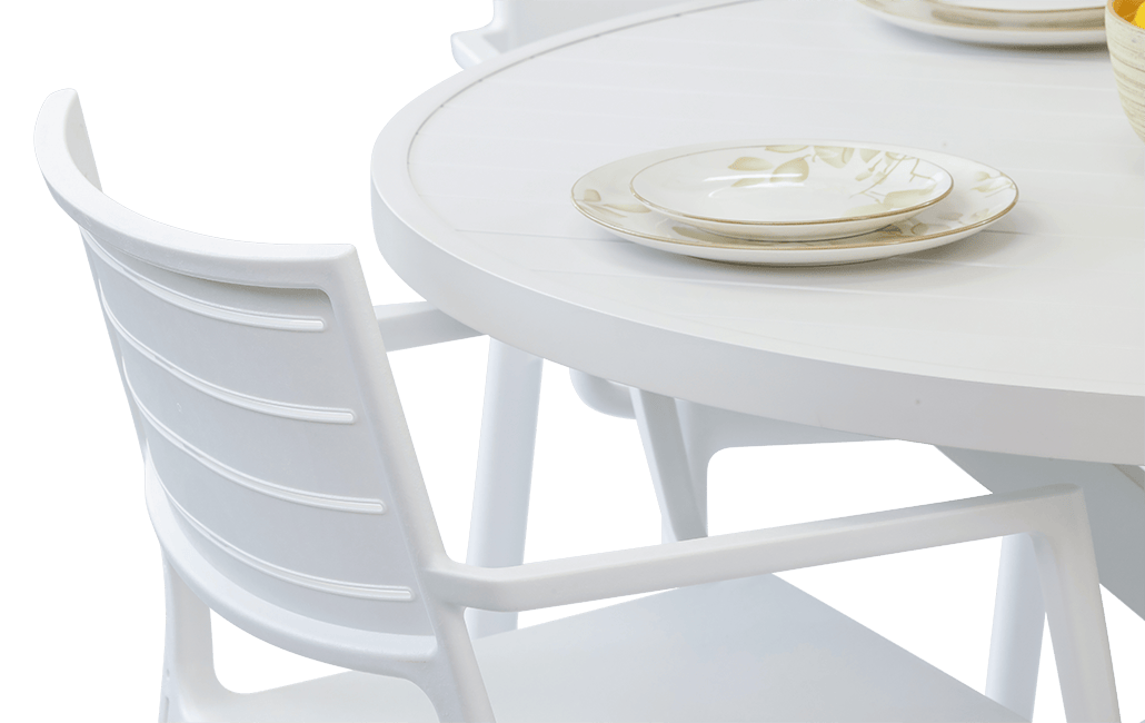 פינת אוכל פרלין שולחן עגול ו 4 כיסאות - לבן