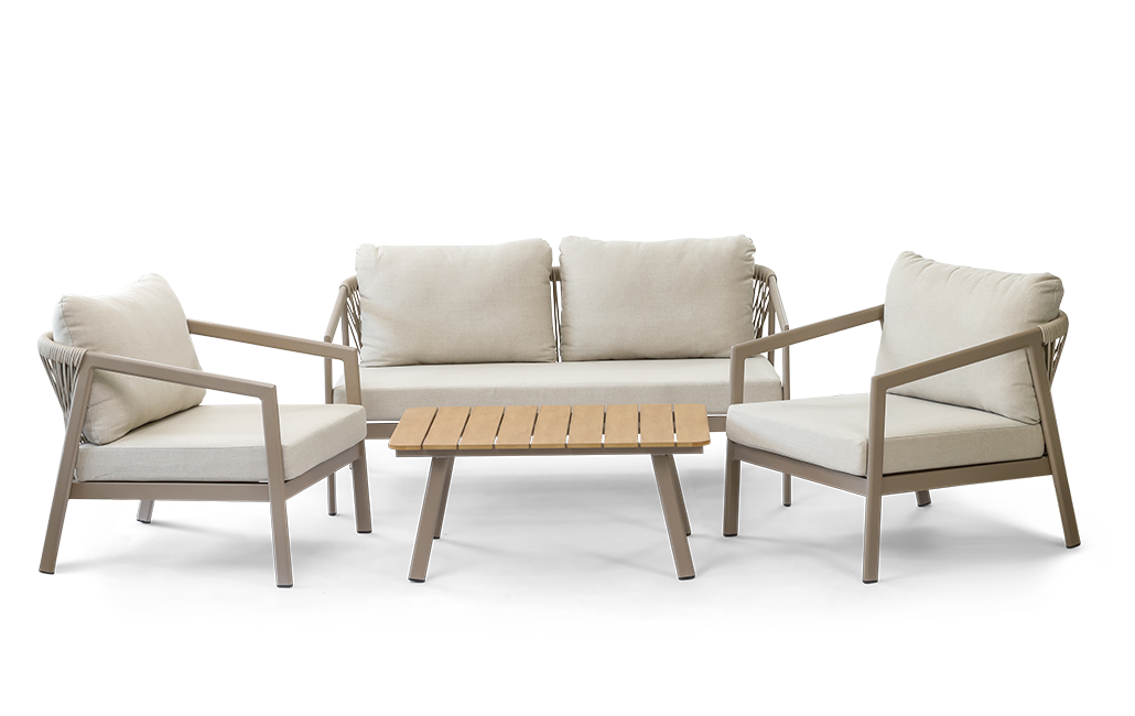 מערכת ישיבה פיג'י- אלומיניום בשילוב חבל - קפוצ'ינו - פינות ישיבה למרפסת