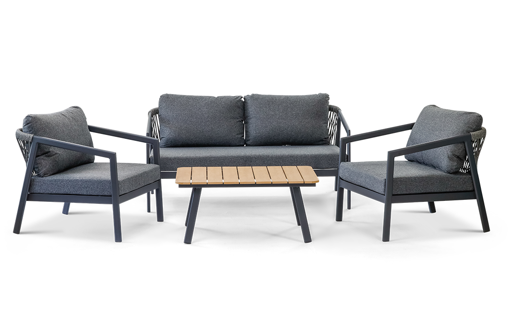 מערכת ישיבה פיג'י- אלומיניום בשילוב חבל - אפור בהיר