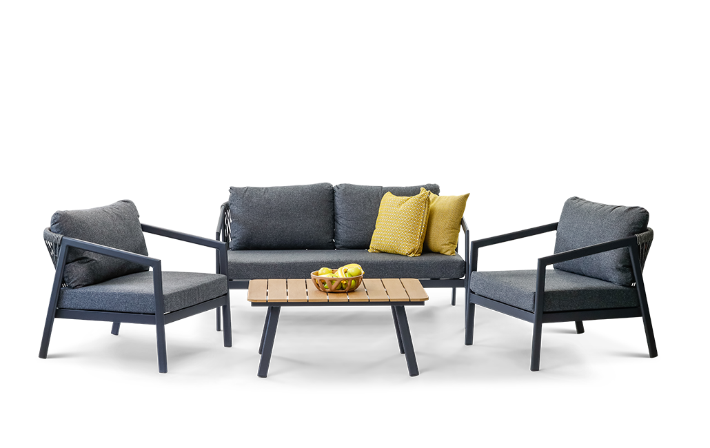 מערכת ישיבה פיג'י- אלומיניום בשילוב חבל - אפור בהיר