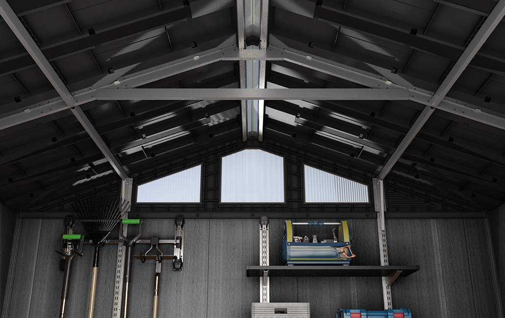 מחסן גינה סאמיט 10x8 - דמוי עץ בגווני חום