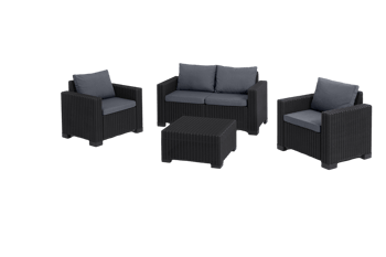 Salon de jardin California : Canapé 2 places + 2 fauteuils + Table basse - Anthracite - Mobilier de jardin