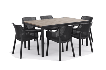 Signature Porto 160cm Table + Elisa Dining Chair, Set of 6 - Ashwood Brown  - Outdoor Furniture