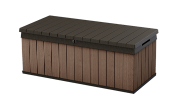 Coffre de jardin Darwin 380L - Marron Aspect Bois - Coffre de rangement extérieur
