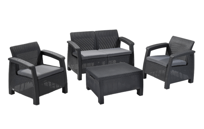 Salon de jardin Corfu 4 places et table basse - Anthracite